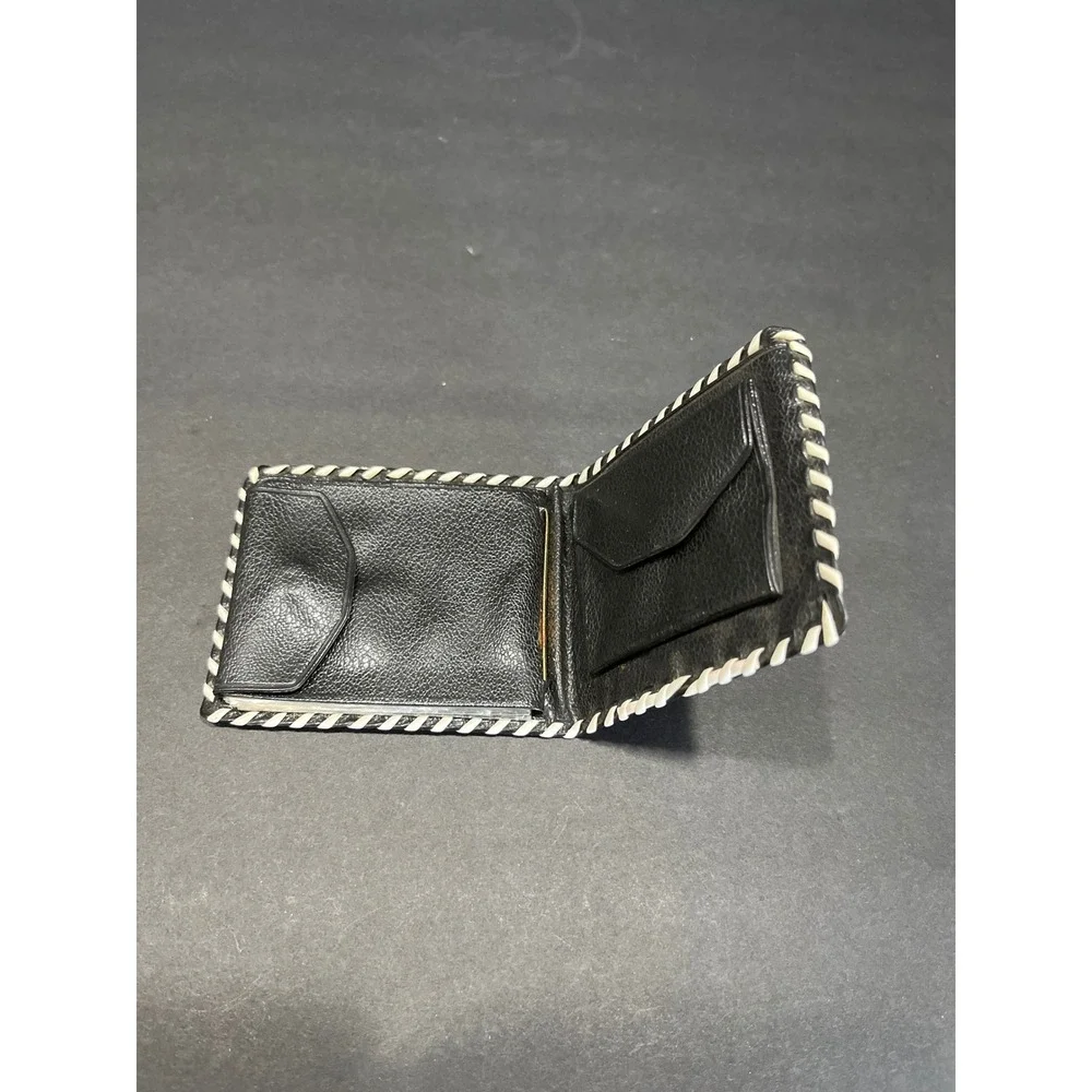 Vintage Rugby Football Graphic Bifold Wallet Black White Whipstitch Sporty